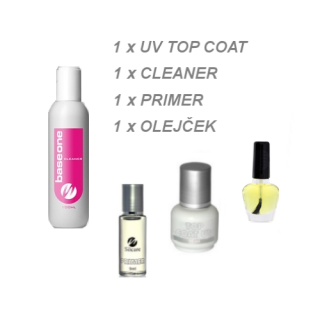 1 x cleaner,  1 x primer,  1 x uv top coat , 1 x olejček