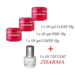 CLEAR 15g,  PINK 15g, COVER 15g, UV TOP COAT 15ml